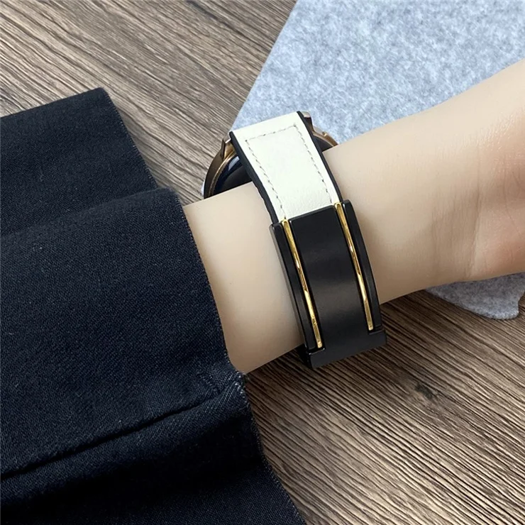 For Huawei Watch GT 3 42mm / GT 3 Pro 43mm Genuine Cow Leather Coated Silicone Band 20mm Magnetic Buckle Watch Strap - Bean Pink