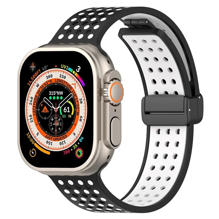 For Apple Watch 10 46mm / Ultra 2 / Ultra 49mm / 9 8 7 45mm / SE (2023) SE (2022) SE 6 5 4 44mm / 3 2 1 42mm Silicone Watch Band Dual Color - Black+White