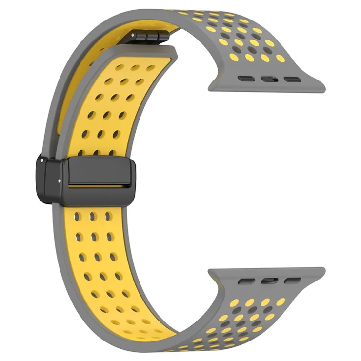 For Apple Watch 10 46mm / Ultra 2 / Ultra 49mm / 9 8 7 45mm / SE (2023) SE (2022) SE 6 5 4 44mm / 3 2 1 42mm Silicone Watch Band Dual Color - Grey+Yellow