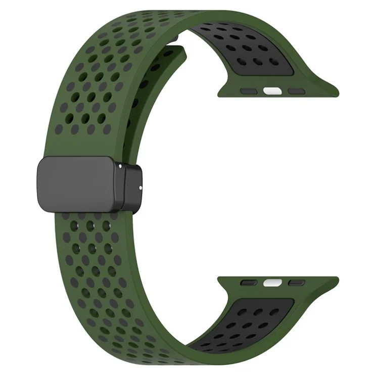 For Apple Watch 10 46mm / Ultra 2 / Ultra 49mm / 9 8 7 45mm / SE (2023) SE (2022) SE 6 5 4 44mm / 3 2 1 42mm Silicone Watch Band Dual Color - Army Green+Black