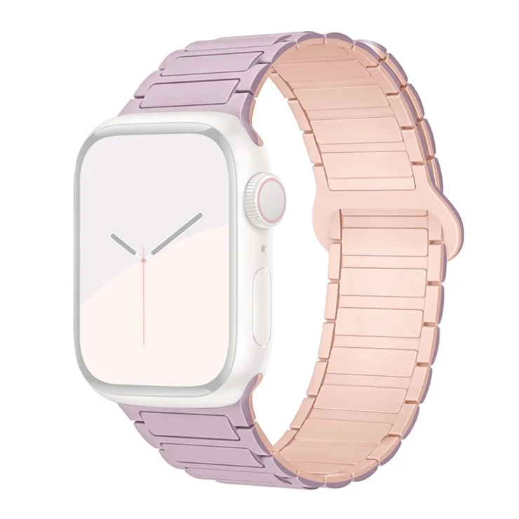For Apple Watch 10 46mm / Ultra 2 / Ultra 49mm / 9 8 7 45mm / SE (2023) SE (2022) SE 6 5 4 44mm / 3 2 1 42mm Silicone Strap Magnetic - Light Purple / Pink