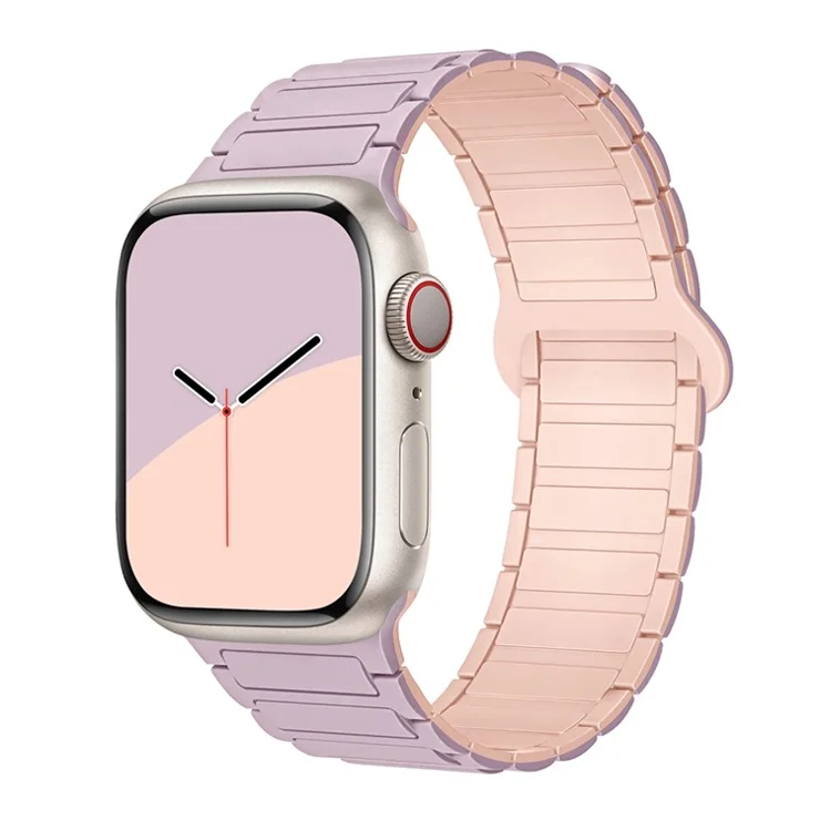 For Apple Watch 10 46mm / Ultra 2 / Ultra 49mm / 9 8 7 45mm / SE (2023) SE (2022) SE 6 5 4 44mm / 3 2 1 42mm Silicone Strap Magnetic - Light Purple / Pink