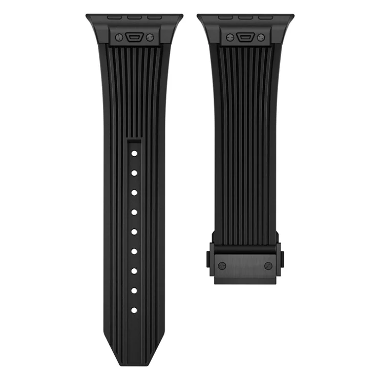 For Apple Watch 10 46mm / Ultra 2 / Ultra 49mm / 9 8 7 45mm / SE (2023) SE (2022) SE 6 5 4 44mm / 3 2 1 42mm Silicone Watch Band - Black Buckle / Black Strap