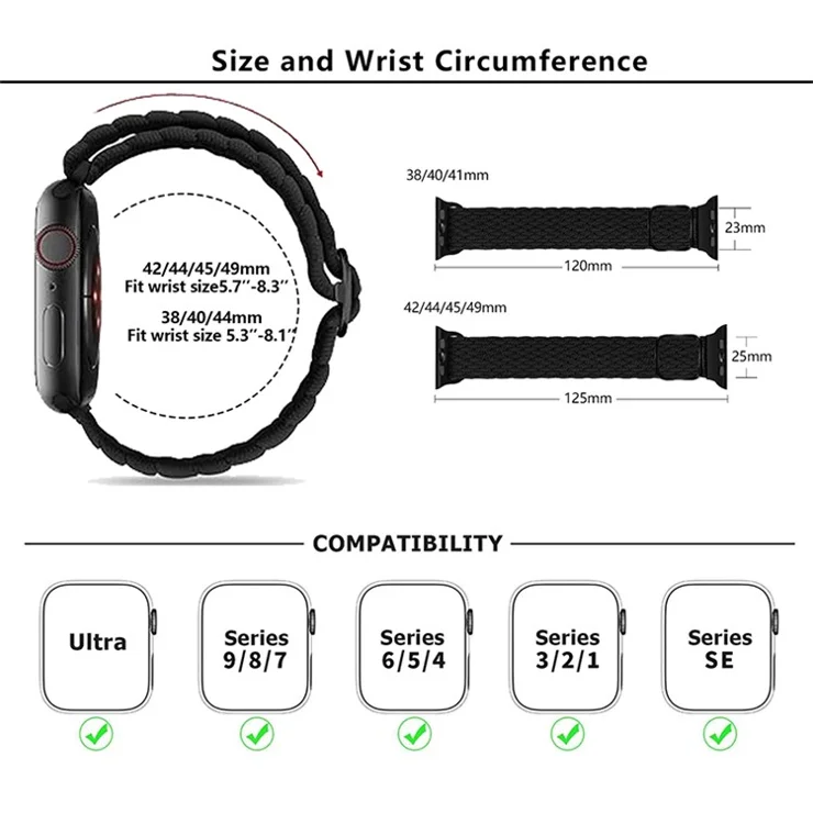 For Apple Watch 10 46mm / Ultra 2 / Ultra 49mm / 9 8 7 45mm / SE (2023) SE (2022) SE 6 5 4 44mm / 3 2 1 42mm Strap Nylon Braided Watch Band - Lime