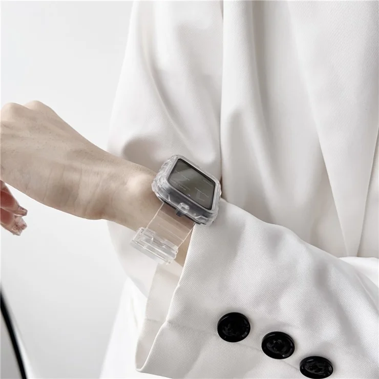 Integrated Watch Strap for Xiaomi Smart Band 8 Pro Adjustable Silicone Watchband with Watch Case - Transparent Rose