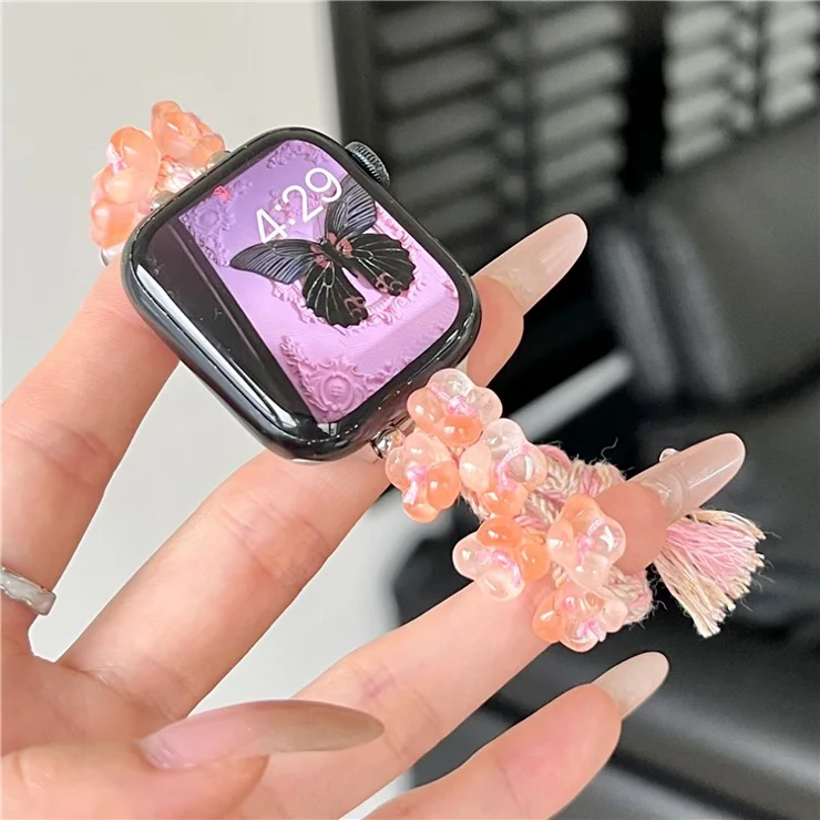 For Apple Watch Series 10 42mm / 9 8 7 41mm / SE (2023) SE (2022) SE 6 5 4 40mm / 3 2 1 38mm Braided Rope Bracelet Watch Strap - Pink