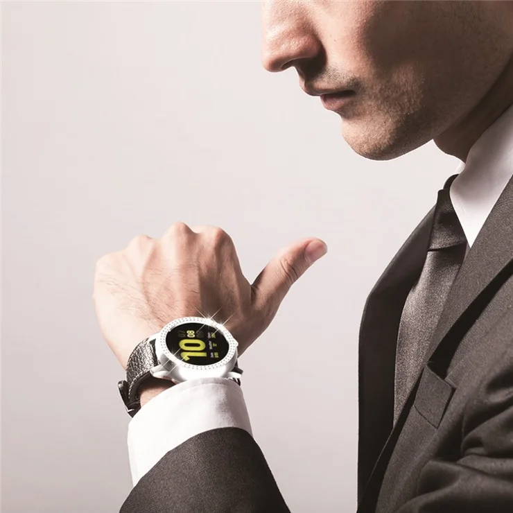 Double Row Rhinestone Decor Hard PC Frame Bumper Case for Samsung Galaxy Watch Active2 44mm - Silver