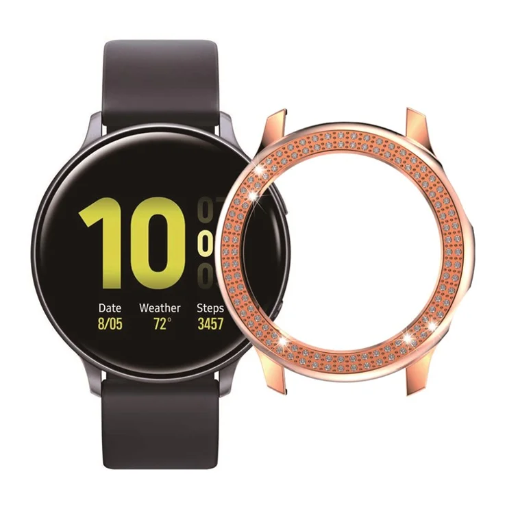 Double Row Rhinestone Decor PC Frame Bumper Hard Case for Samsung Galaxy Watch Active2 40mm - Rose Gold