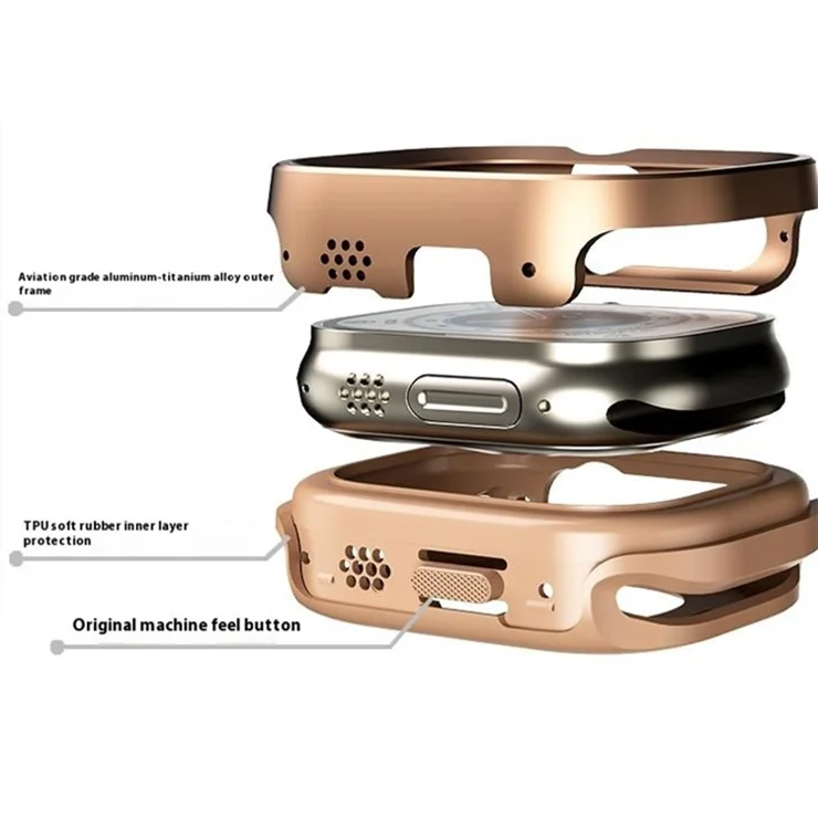 For Apple Watch Ultra / Ultra 2 49mm Protector Aluminum Titanium Alloy+TPU Watch Frame Case - Titanium