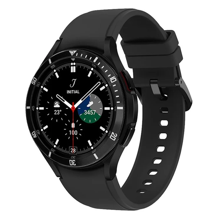 For Samsung Galaxy Watch6 Classic 47mm Watch Bezel Ring Zinc Alloy Dial Bezel Adhesive Frame Ring Cover - Black