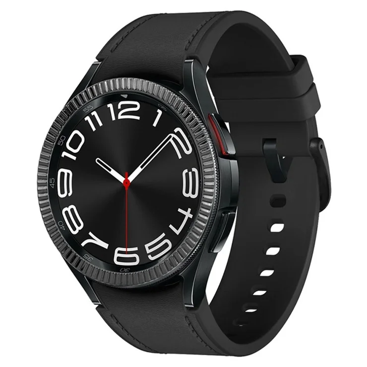 For Samsung Galaxy Watch6 Classic 43mm Bezel Ring Zinc Alloy Wave Pattern Bezel Adhesive Frame Cover - Black