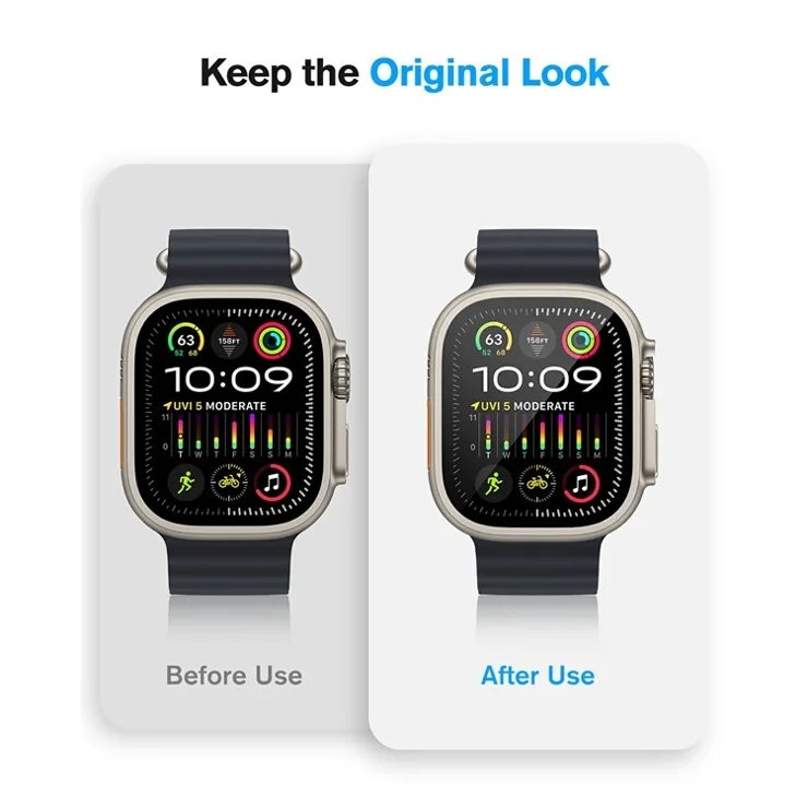 AMBAND W1 For Apple Watch Ultra 49mm Metal Watch Cover Protective Case with Tempered Glass Screen Film - Titanium