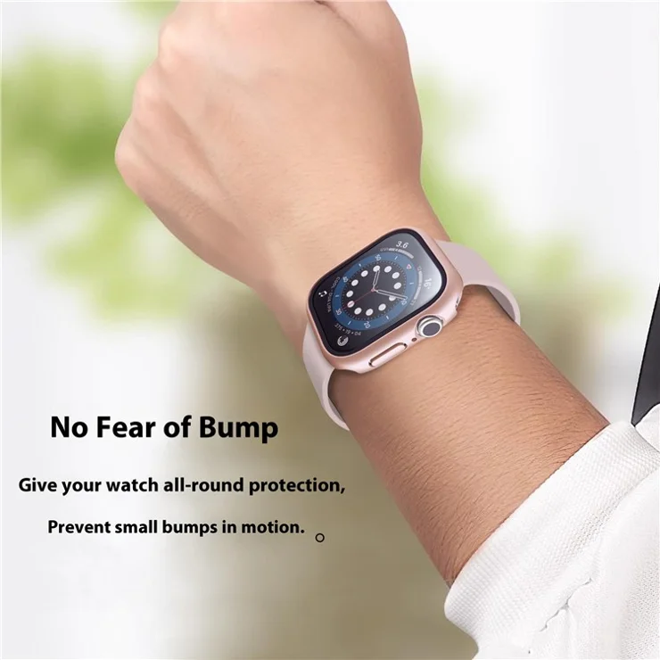 For Apple Watch Series 10 46mm Case Hard PC Watch Cover with Tempered Glass Screen Protector - Bright Rose Gold