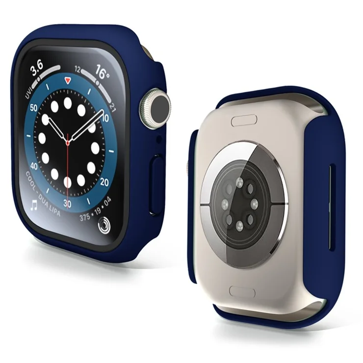 For Apple Watch Series 10 46mm Case Hard PC Watch Cover with Tempered Glass Screen Protector - Midnight Blue