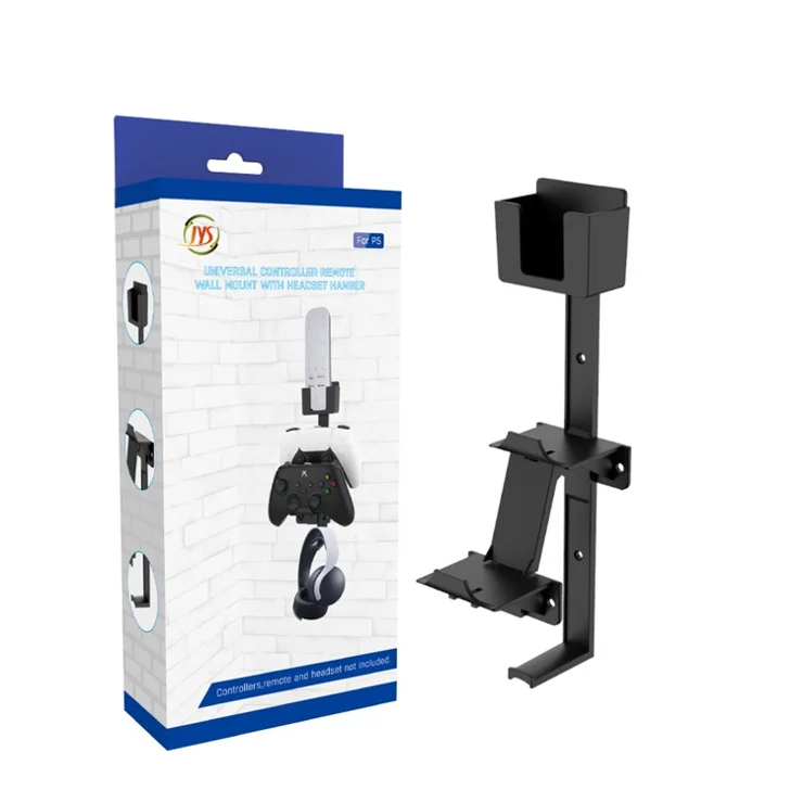 JYS P5-125 Multifunctional Bracket Universal Remote Controller Wall Mount with Headset Hanger for Xbox PS5 PS4 PS3 Nintendo Switch - Black
