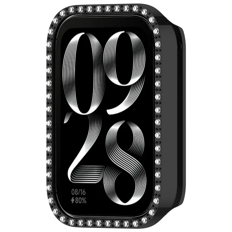 For Xiaomi Smart Band 9 Pro Smart Watch Half Case Rhinestones Hard PC Protective Cover - Electroplating Black