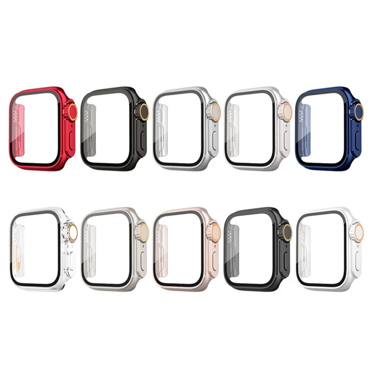 PC Watch Case for Apple Watch Series 9 8 7 41mm Watch Cover with Tempered Glass Film - Black