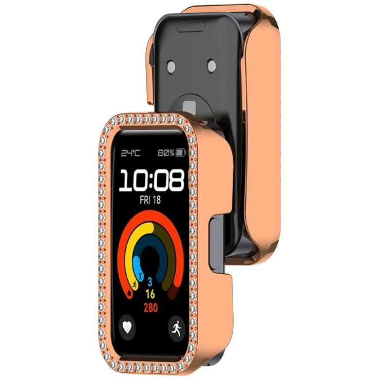 Protective Case For Huawei Band 10 / 10 NFC / 9 / 9 NFC / 8 / 8 NFC Hollow Design Rhinestone Decor PC Watch Cover - Rose Gold