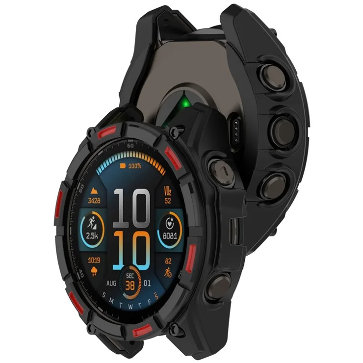 For Garmin Tactix 8 51mm TPU Watch Case Hollow-out Rugged Bumper Cover - Black / Red