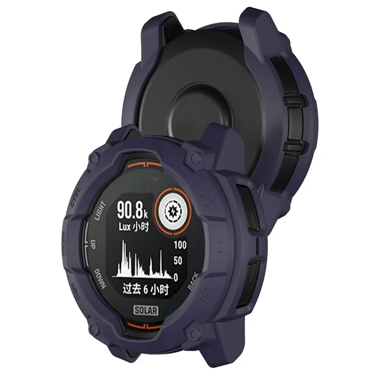 For Garmin Instinct 3 Solar 50mm Protective Case Rugged Armor TPU Shell Watch Cover - Midnight Blue