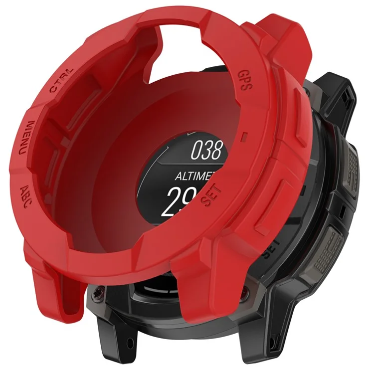 For Garmin Instinct E 45mm Watch Case Silicone Shockproof Bumper Frame - Red