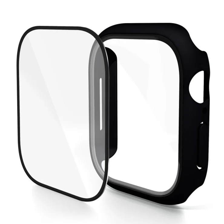 WANLONFENG For Apple Watch Series 10 42mm Watch Case PC Frame with Tempered Glass Screen Protector - Black - Black