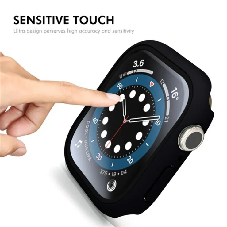 WANLONFENG For Apple Watch Series 10 46mm Watch Case PC Frame with Tempered Glass Screen Protector - White