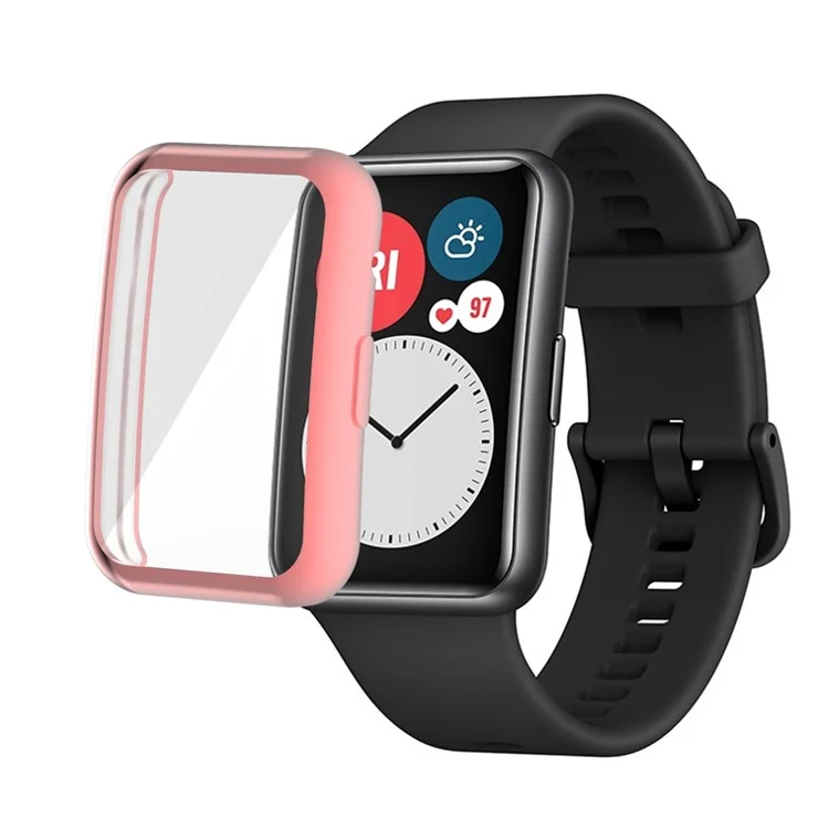Full Coverage Electroplated TPU Smart Watch Protective Cover Case for Huawei Watch Fit - Pink