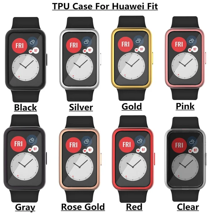 Full Coverage Electroplated TPU Smart Watch Protective Cover Case for Huawei Watch Fit - Pink