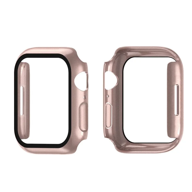 2-in-1 9H Tempered Glass Film Matte Hard PC Watch Case Cover for Apple Watch Series 9 / 8 / 7 45mm - Rose Pink