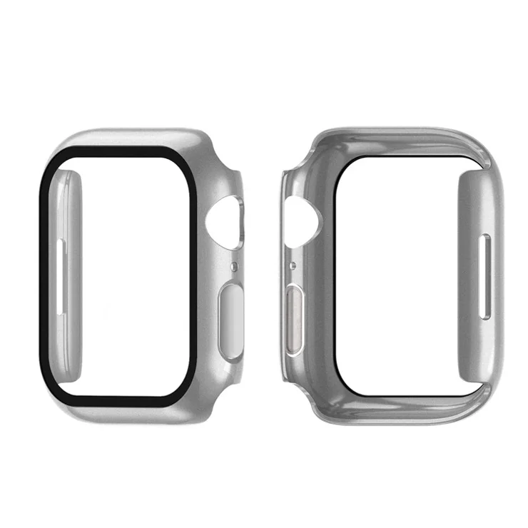 2-in-1 9H Tempered Glass Film Matte Hard PC Watch Case Cover for Apple Watch Series 9 / 8 / 7 45mm - Silver