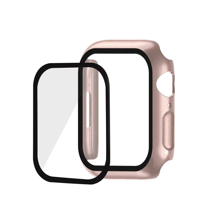 For Apple Watch Series 9 / 8 / 7 41mm Matte PC Watch Case Cover + Tempered Glass Screen Protector - Rose Pink