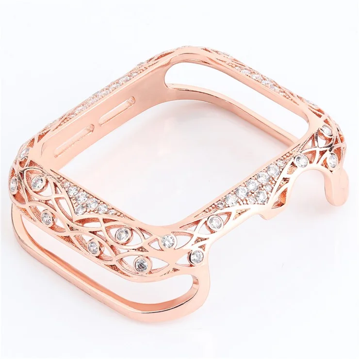 Hollow-out Zircon Decor Anti-fall Copper Watch Case Cover for Apple Watch SE / SE (2022) 40mm / Series 6 / 5 / 4 40mm - Pink