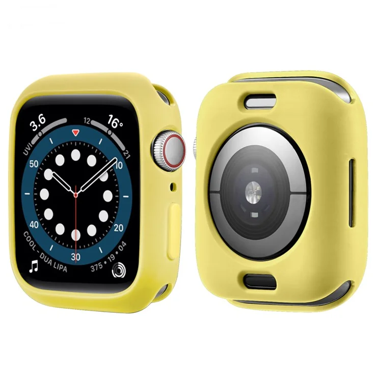 Soft TPU Smart Watch Protective Case Shell with Enclosed Button for Apple Watch Series 9 / 8 / 7 45mm - Yellow / Yellow