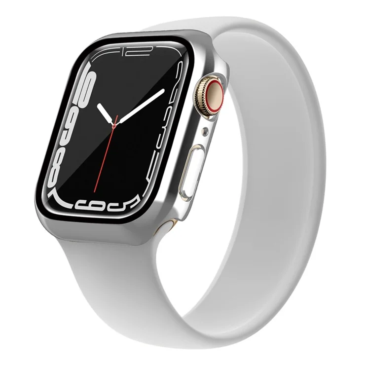 PC Watch Case for Apple Watch Series 9 / 8 / 7 45mm Well-protected Electroplating Watch Cover with Tempered Glass Screen Protector - Silver