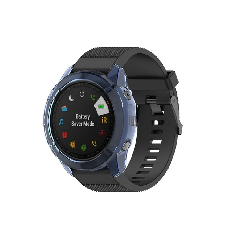 For Garmin Fenix 6X/6X Pro Transparent TPU Anti-aging Anti-drop Smart Watch Protective Frame Case - Blue