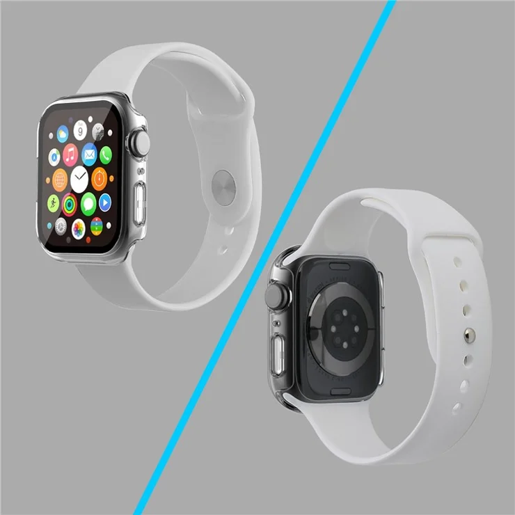 For Apple Watch Series 7 41mm Silicone Outdoor Sports Watch Band+Hard PC Case with Built-in Tempered Glass Screen Protector, Size S/M - Transparent
