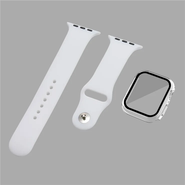 For Apple Watch Series 7 41mm Silicone Outdoor Sports Watch Band+Hard PC Case with Built-in Tempered Glass Screen Protector, Size S/M - Transparent