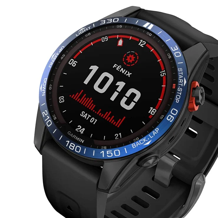 For Garmin Fenix 7S Scale Design Stainless Steel Watch Protective Bezel Decor Ring - Blue/White