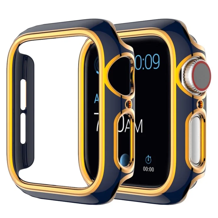 For Apple Watch Series 4 / 5 / 6 44mm / SE 44mm / SE (2022) 44mm Stylish Dual Color Watch Case PC Electroplating Anti-scratch Half Protective Cover - Blue / Rose Gold
