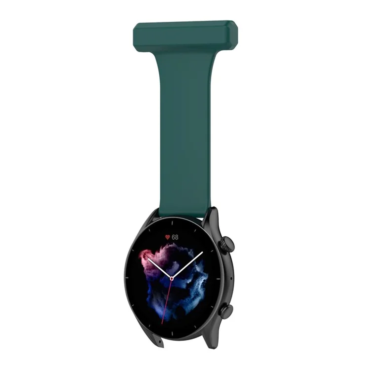 For Huawei Watch GT Runner/Samsung Galaxy Watch3 45mm Pin Style 22mm Doctor Nurse Watch Silicone Strap Hanging Buckle - Dark Green