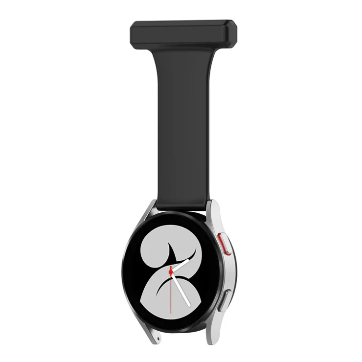 For Samsung Galaxy Watch4 40mm/44mm/Watch4 Classic 42mm/46mm Pin Style 20mm Doctor Nurse Watch Silicone Strap Hanging Buckle - Black