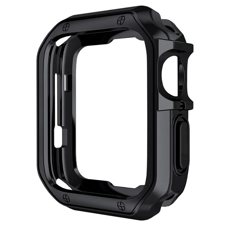 For Apple Watch Series 1 / 2 / 3 42mm / SE / 4 / 5 / 6 44mm / 9 / 8 / 7 45mm Electroplating TPU Watch Case Laser Engraving Protective Cover - Black