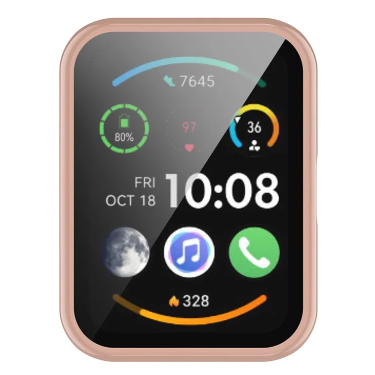 For Huawei Watch Fit 2 PC Case with Tempered Glass Screen Protector Scratch Resistant Smart Watch Case - Pink