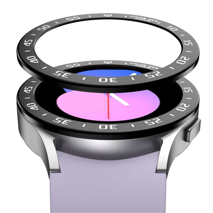 Metal Watch Bezel for Samsung Galaxy Watch 5 40mm Protective Decor Ring Smart Watch Replacement Part (Type A) - Black Ring White Letters