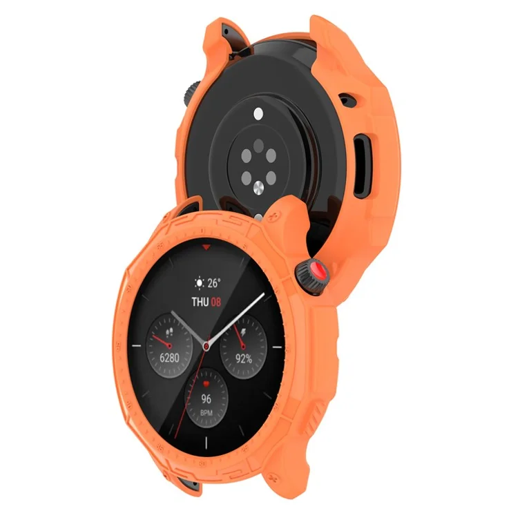 For Huami Amazfit GTR 4 46mm Rugged Protective Case Soft TPU Half Protective Bumper Frame Cover with Dial Plate - Orange