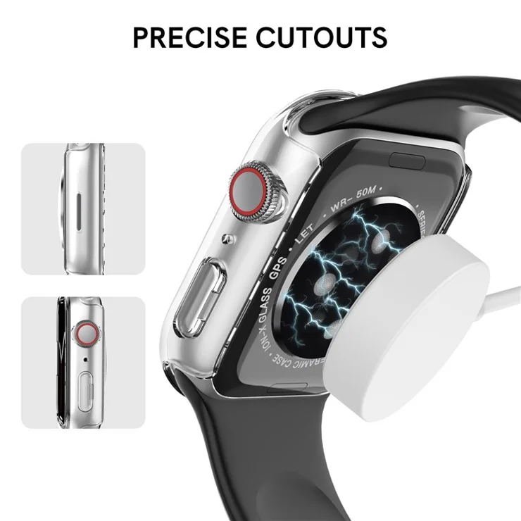 AHASTYLE WG59 2Pcs Hard PC Case for Apple Watch Series 8 / 7, Half Cover Rubberized Matte Cover Frame - For Apple Watch Series 8 / 7 45mm / Transparent+Black