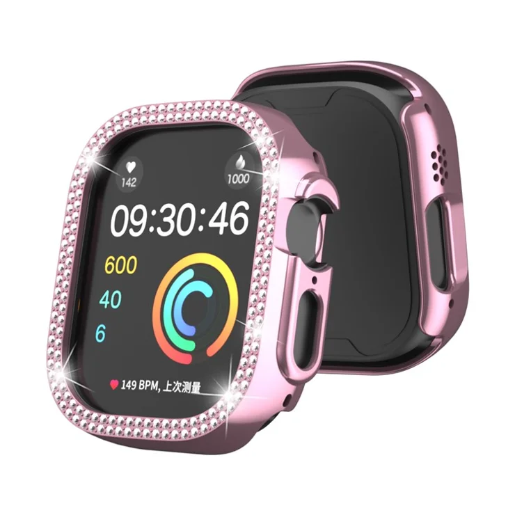 For Apple Watch Ultra 2 49mm / Ultra 49mm Hollow PC Watch Frame Cover Dual-Row Rhinestone Decor Smartwatch Case - Pink