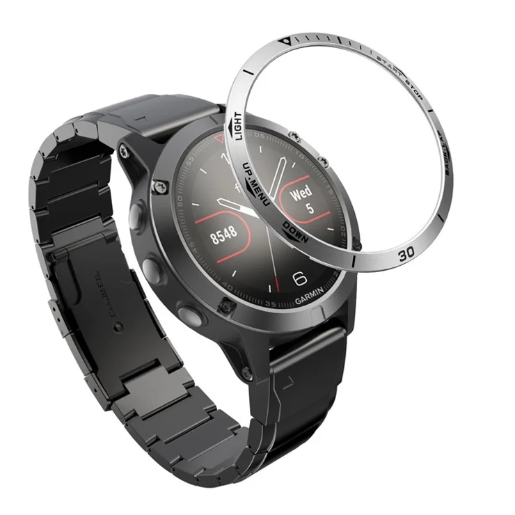 Watch Case Ring Cover for Garmin Fenix 5 Plus Sports Watch Metal Bezel Ring Protective Cover, Style A - Silver / Black