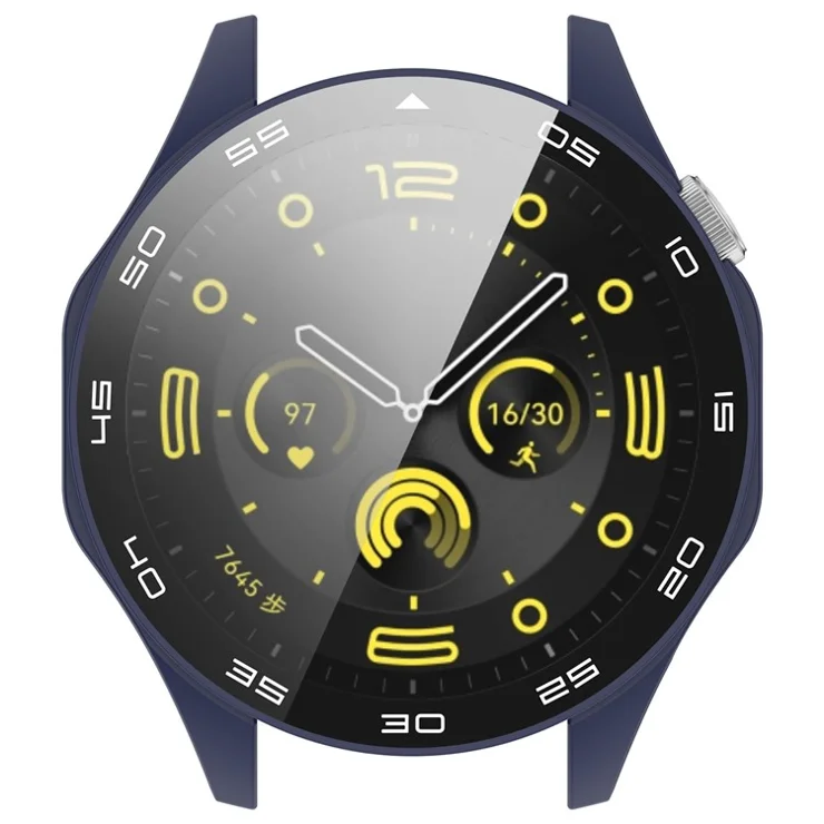 For Huawei Watch GT 4 46mm Watch Case Tempered Glass Screen Protector PC Frame Cover with Dial Plate - Midnight Blue